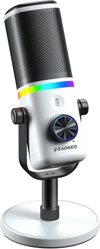 Vista 10 de Aokeo Micrófono para PC, AK-10 USB/XLR Micrófono de escritorio dinámico para juegos, podcast, transmisión con luz RGB, control de volumen, botón