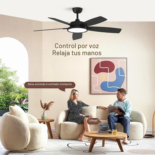 Vista 9 de Roomratv - Ventilador de techo inteligente compatible con App/Alexa/Google Negro