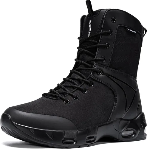 Vista 9 de Botas tácticas militares para hombre, impermeables, de 6 pulgadas, ligeras, duraderas, con cremallera lateral, botas de combate para trabajo