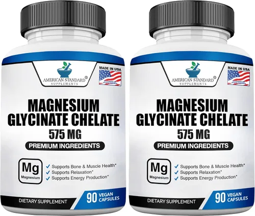 Vista 7 de American Standard Supplements Glicinato de magnesio 575 mg por porción, 90 cápsulas vegetales, suplemento de magnesio para la salud ósea y muscular