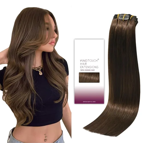 Vista 27 de WindTouch Extensiones de cabello humano real con pinzas, balayage, color rubio ceniza a rubio platino, con reflejos gruesos para cabeza completa, 14