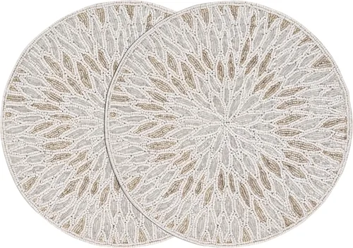 Vista 21 de 4 Piezas Manteles Individuales con Cuentas - Manteles de Mesa Redondos de Cuentas de Vidrio de 13 Pulgadas con Respaldo de Algodón - Elegantes
