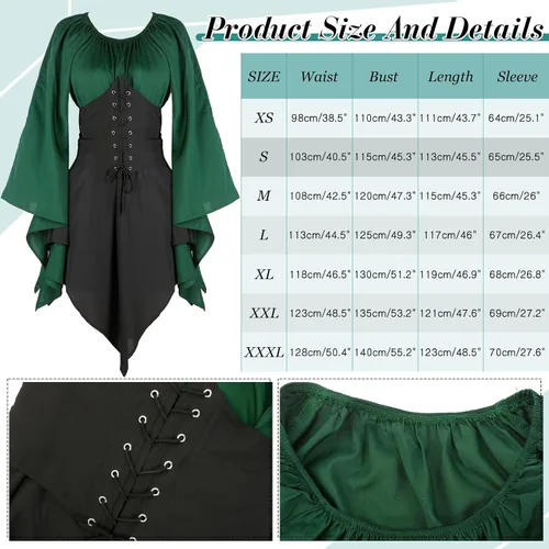 Vista 2 de Haysandy 4 piezas de disfraz de elfo para mujer, vestido irlandés tradicional renacentista, orejas de hada para Halloween, cosplay