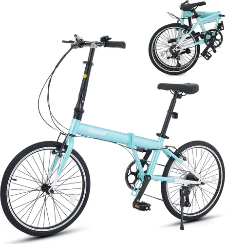Vista 11 de VIRIBUS Bicicleta plegable para adultos, bicicleta plegable de 20 pulgadas de 7 velocidades, bicicleta compacta ligera, bicicletas plegables
