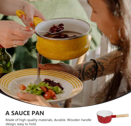 Vista 7 de Esmalte Leche Stockpot Mango Alimentos Bebé Cocina Olla Hogar Cocina Varios Colores Antiadherente Fácil Caño