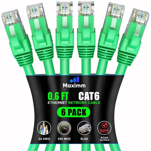 Vista 32 de Maximm Cable Ethernet Cat 6 de 0.6 pies (paquete de 6) – Cable LAN de alta velocidad, cable de Internet, cable de conexión y cable de red – UTP