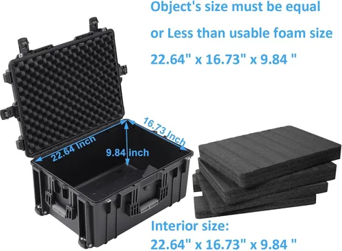 Vista 2 de Regetek Estuche rígido con ruedas con espuma, 26 x 20 x 13 pulgadas, funda para equipo con ruedas y 4 asas para cámara, dron, herramienta