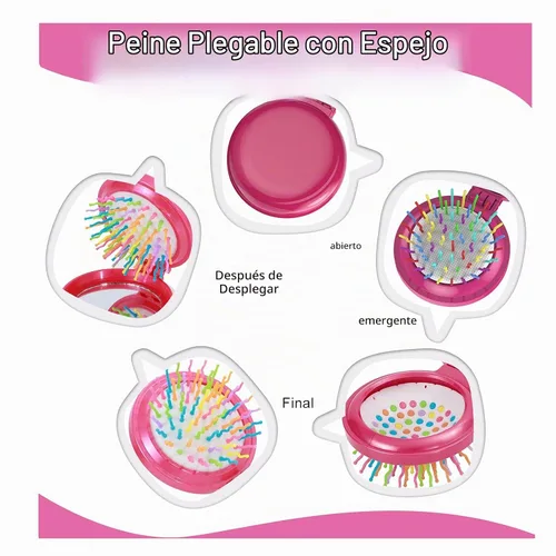Vista 4 de ONLYFU Paquete de 8 mini cepillos de pelo con espejo, cepillos compactos plegables con cerdas de nailon suaves, peine de bolsillo de viaje