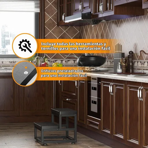 Vista 4 de Taburetes para adultos y niños, taburetes resistentes de madera para camas altas, taburete antideslizante de 2 escalones junto a la cama con Negro