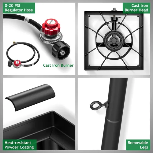 Vista 2 de Outvita Estufa de camping de gas portátil de 75,000 BTU, quemador de propano para exteriores con regulador de 20 psi, cocinilla individual de alta