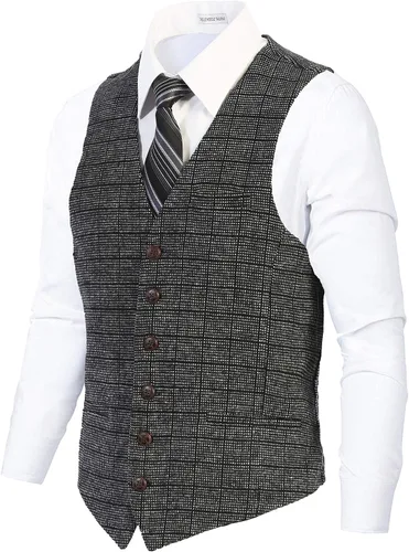 Vista 54 de Gioberti Chaleco de tweed formal de 6 botones para hombres