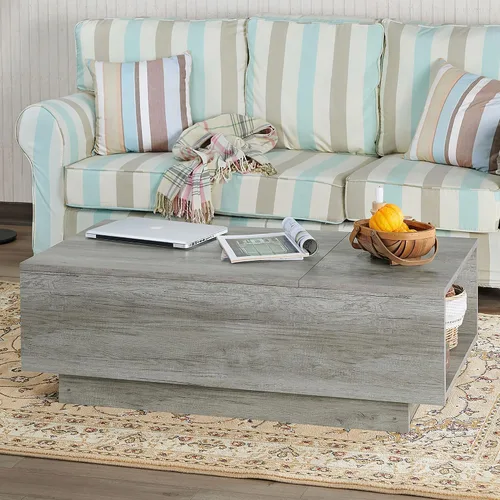 Vista 8 de 24/7 Shop at Home Kianna - Mesa auxiliar elevable de 47 pulgadas con almacenamiento, diseño de granja con compartimento oculto, muebles