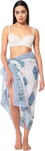 Vista 27 de parihan Traje de Baño Pareo de Playa Sarong Cubiertas para Mujeres - Falda Envolvente con Estampado a Mano Zafiro azul
