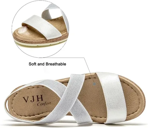 Vista 3 de VJH confort Women's Flat Sandals, Comfort Slip-on Elastic Ankle Strap Slingback Light Weight Casual Walking Sandals