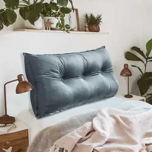 Vista 17 de Johnear Almohada de cabecera negra de felpa para lectura, almohada de apoyo para la espalda, almohada para cama sentada, sofá cama para adultos