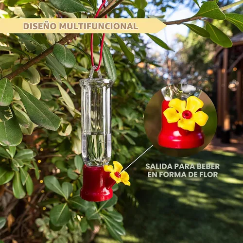 Vista 3 de JOIEDOMI Juego de 6 mini comederos para colibríes con cables para colgar, juego de comederos transparentes para colibríes al aire libre con 3