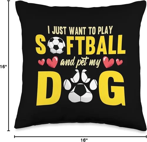 Vista 4 de Fur Parent Mom Dad Pet Owner Men Funny I Just Want to Play Softball and Pet My Dog Lover - Almohada de 16 x 16 pulgadas, multicolor