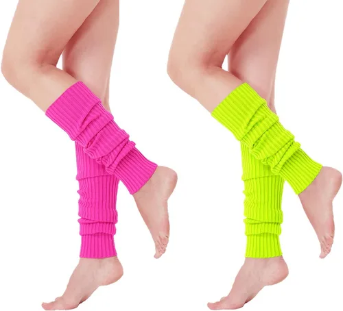 Vista 2 de V28 calentadores de piernas acanalados para mujer, estilo años 80, para fiestas deportivas