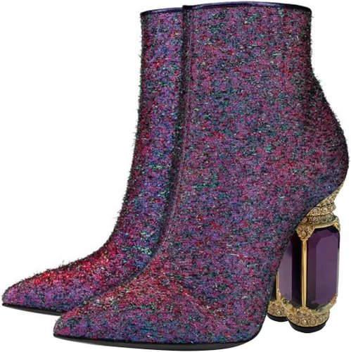 Vista 120 de FSJ Botas de tacón alto con punta puntiaguda para mujer, con tacón alto, con cremallera lateral brillante, estilo casual, para uso diario, zapatos