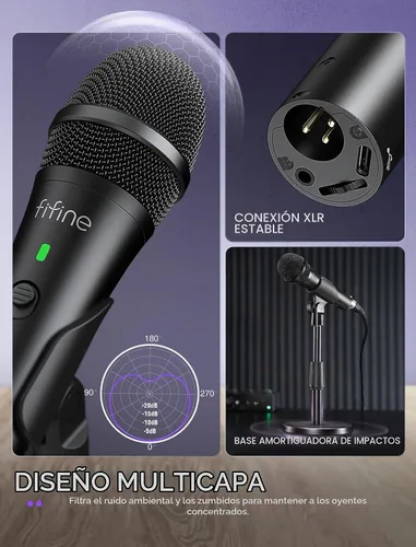 Vista 8 de FIFINE - Micrófono dinámico USB/XLR para grabación de podcast, juego de micrófono de mano de estudio con soporte de escritorio para voz, voz en off