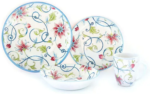 Vista 21 de Tudor Royal - Juego de vajilla redonda de porcelana de 12 piezas, servicio para 4, diseño botánico, flores de verano, platos, cuencos, brillante