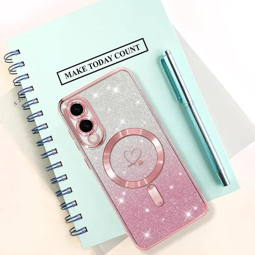 Vista 661 de Bonoma - Funda compatible con Samsung Galaxy S21 Plus, diseño de corazón con purpurina, color rosa Support for MagSafe, Plating Magnetic Case TPU