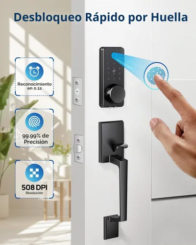 Vista 2 de Juego de cerradura inteligente de puerta de huellas dactilares con control de aplicación: entrada sin llave, bloqueo automático, teclado electrónico