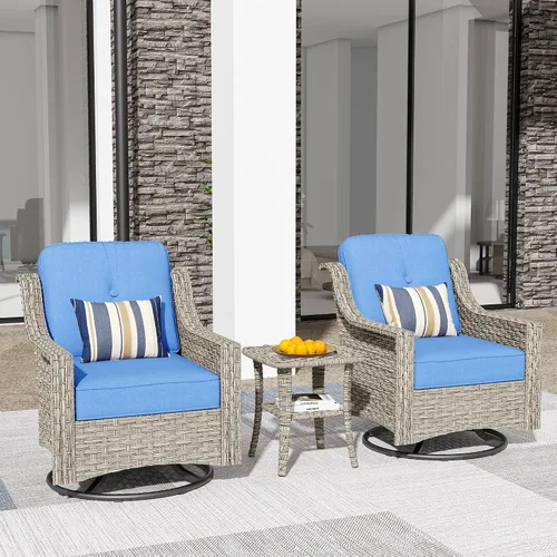 Vista 89 de HOOOWOOO Sofá de patio de 3 plazas de mimbre para exteriores, resistente a todo tipo de clima, con respaldo alto, muebles a juego (beige y bronceado)