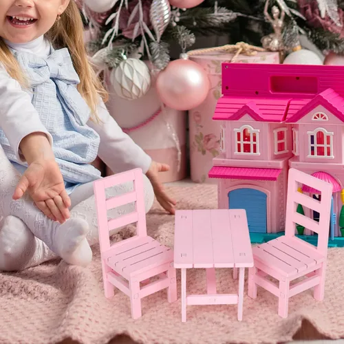 Vista 6 de SM SunniMix Muebles de muñeca de 1/6, sillas cuadradas de madera, juego de 3 piezas, decoración de sala de estar, comedor, decoración de sala de Rosa