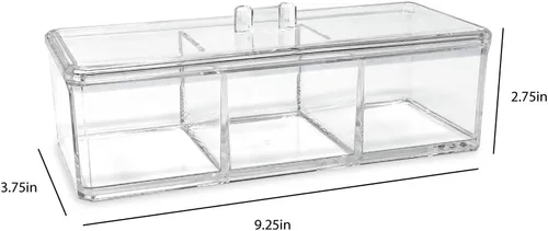 Vista 3 de Isaac Jacobs Organizador apilable rectangular de acrílico transparente de 3 compartimentos con tapa, bandeja de cajón multiseccional, solución