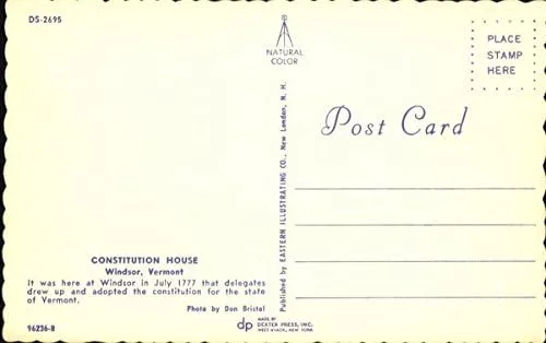 Vista 2 de Constitution House Windsor, Vermont VT Original Vintage Postcard