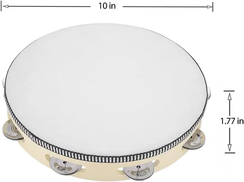 Vista 5 de Javik Pandereta instrumento musical para adultos, panderetas de mano de 10 pulgadas tambor de madera con jingles de metal, instrumentos de percusión