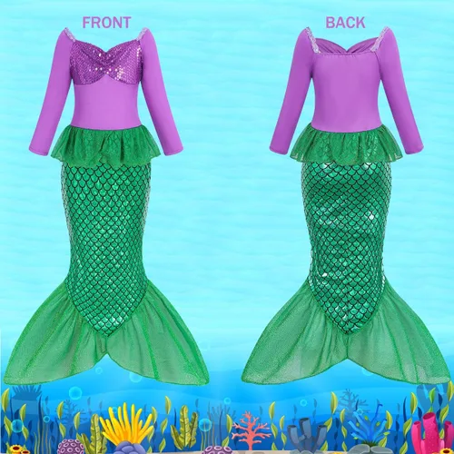 Vista 2 de Disfraz de sirena para niñas, disfraz de Halloween para niñas, disfraz de princesa Ariel, fiesta de cumpleaños