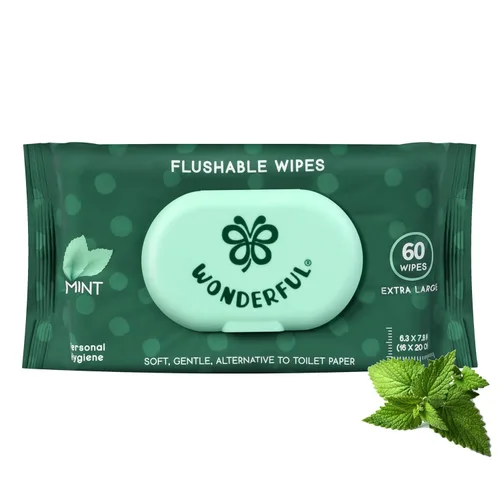 Vista 15 de Toallitas WONDERFUL desechables para glúteos, toallitas húmedas 100% a base de plantas sin aroma para adultos y niños, seguro para alcantarillas