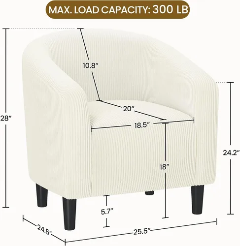 Vista 3 de Yaheetech Sillas cilíndricas, sillas decorativas peludas con reposabrazos acolchado suave para sala de estar, dormitorio, sala de espera, oficina