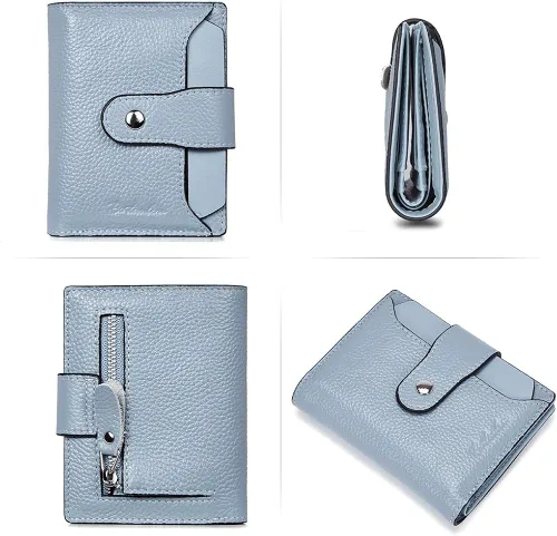 Vista 3 de BOSTANTEN - Billetera de cuero para mujer con bloqueo RFID pequeña con cremallera de bolsillo para tarjetas con ventana para documento