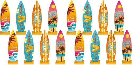 Vista 7 de Blulu 8 piezas de decoración de mesa de tabla de surf, letreros de playa, letrero de bienvenida al paraíso, centros de mesa de bar tropical, letrero