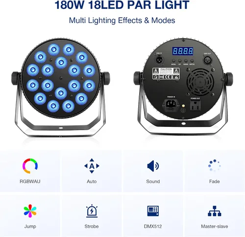 Vista 4 de Luz LED para escenario, 18 x 10 W, RGBWA+UV 6 en 1, efecto de lavado/estroboscópico con carcasa de aleación de aluminio por DMX Control Uplighting