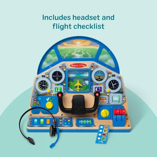 Vista 4 de Melissa & Doug - Tablero interactivo de piloto de jet, cabina de simulación de avión con volante de pilotaje, luces, sonidos, botones e