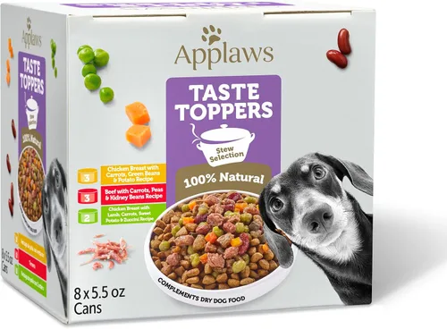 Vista 9 de Applaws Taste Toppers, adorno de comida para perros sin granos, ingrediente limitado, estofado de carne con zanahorias, guisantes y frijoles