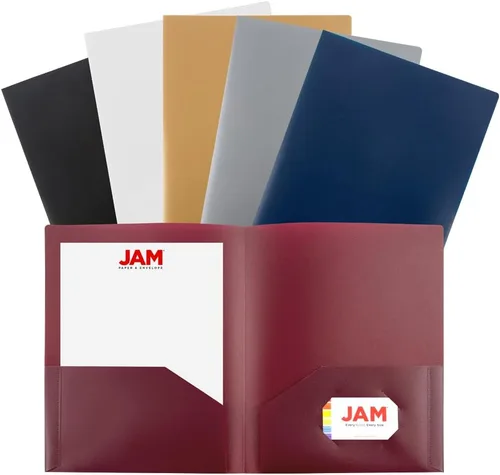 Vista 31 de JAM PAPER Carpetas POP de plástico con 2 bolsillos, carpetas escolares duraderas, color negro, paquete de 3
