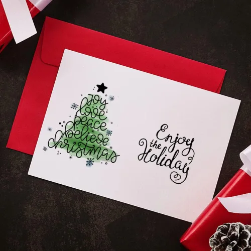 Vista 4 de Sellos transparentes de árboles de Navidad para hacer tarjetas y decoración de álbumes de fotos, sellos de goma con palabras de Feliz Navidad, sello
