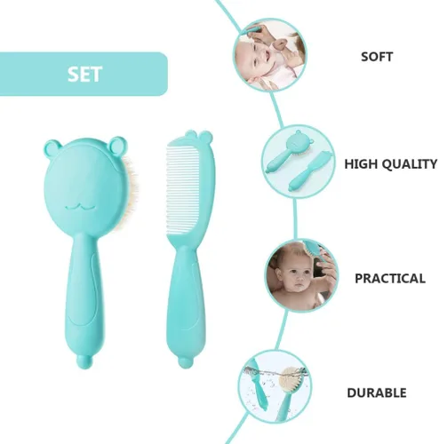 Vista 5 de TOYANDONA 1 juego de cepillo y peine para el pelo del bebé para recién nacidos y niños pequeños, cepillo de masaje y cuero cabelludo para bebé