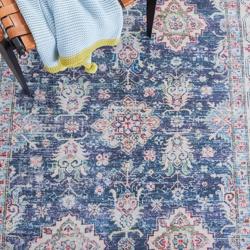 Vista 6 de SAFAVIEH Alfombra lavable Tucson Collection - 2 pies 6 pulgadas x 4 pies, azul marino y beige, antideslizante, ideal para zonas de alto tráfico