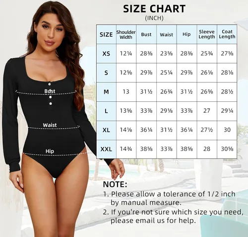 Vista 6 de TQD Body de manga larga para mujer, cuello redondo, manga abombada, blusa Henley para mujer