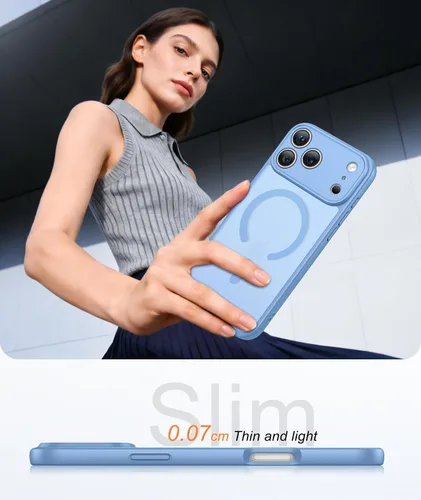 Vista 7 de FNTCASE for iPhone 17 Pro Case: Translucent Light Blue Slim Cases Compatible with MagSafe, Full Camera Protection & Tempered Glass Protector, 14FT