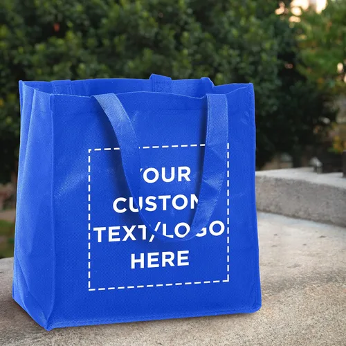 Vista 2 de DISCOUNT PROMOS Juego de 10/50/100 bolsas de tela reutilizables personalizadas, paquete a granel personalizado, plegable, lavable, bolsa de compras
