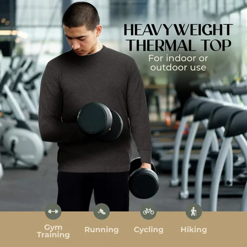 Vista 5 de JMR - Camisa térmica de punto gofre pesado para hombre, 100% algodón, manga larga, para usar como capa base o independiente, cálida y transpirable