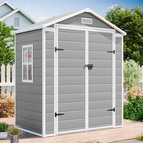 Vista 8 de CDCASA Cobertizo de almacenamiento de resina de 5 x 4 pies con piso y ventana, gris claro Waterproof Resin, Outdoor Storage Shed, Lockable Door.