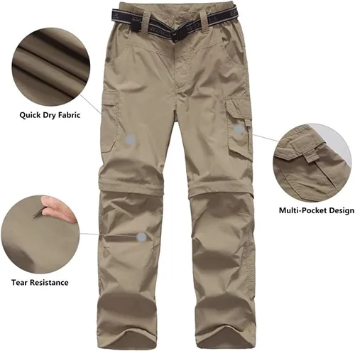 Vista 5 de Pantalones de senderismo convertibles para niños, ligeros, de secado rápido, con cremallera, para niños, jóvenes, exteriores, UPF 50+, pantalones